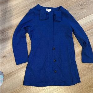 Elle Solid Bow Coat Vintage  Blue Knit Bow Snap Button Down Sweater Jacket